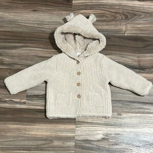 Baby Gap Cream Cable Knit Lined Button Down BearSweater Jacket Size 12-18 Months